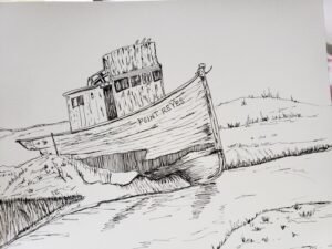 pen and ink old boat