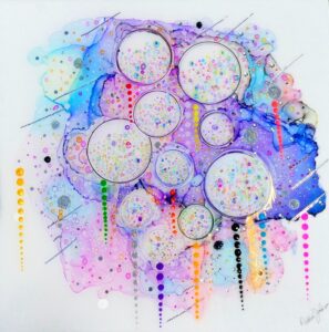 Alcohol Ink on PVC with Resin "Party Time"