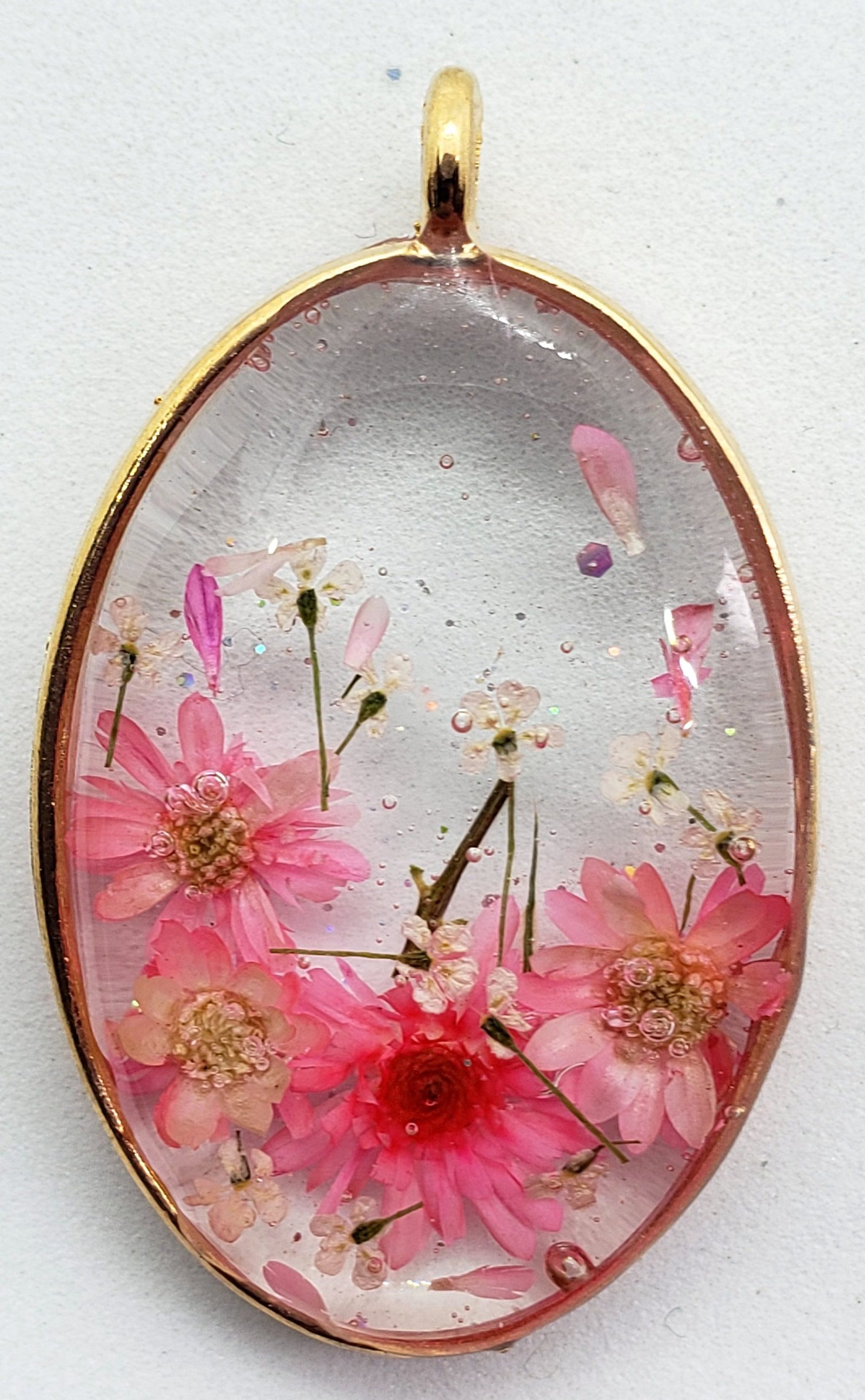 Pink floral resin pendant