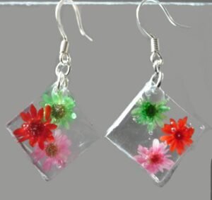 Diamond Shape Flower Resin Earrings