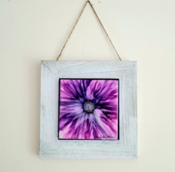Violet Bloom 6" x 6" wood panel with resin on 10" x 10" frame Violet Bloom 6" x 6" wood panel with resin on 10" x 10" frame