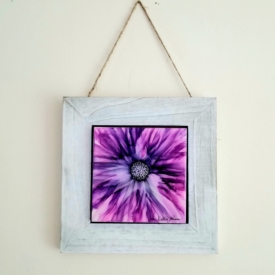 Violet Bloom 6" x 6" wood panel with resin on 10" x 10" frame Violet Bloom 6" x 6" wood panel with resin on 10" x 10" frame